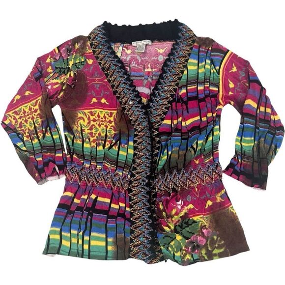 Albert Makali M Multicolor Boho Chic Snap Button Cardigan Bold Art Colorful - Picture 1 of 6